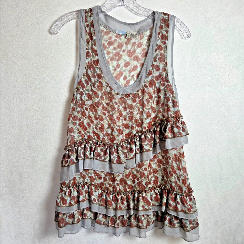 Cecico Sheer Floral Ruffle Tiered Top Size S Boho Fairy Romantic Cottage Y2K
